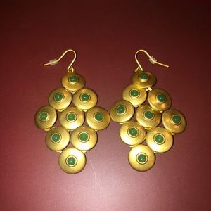 Gold and emerald drop dangle earrings